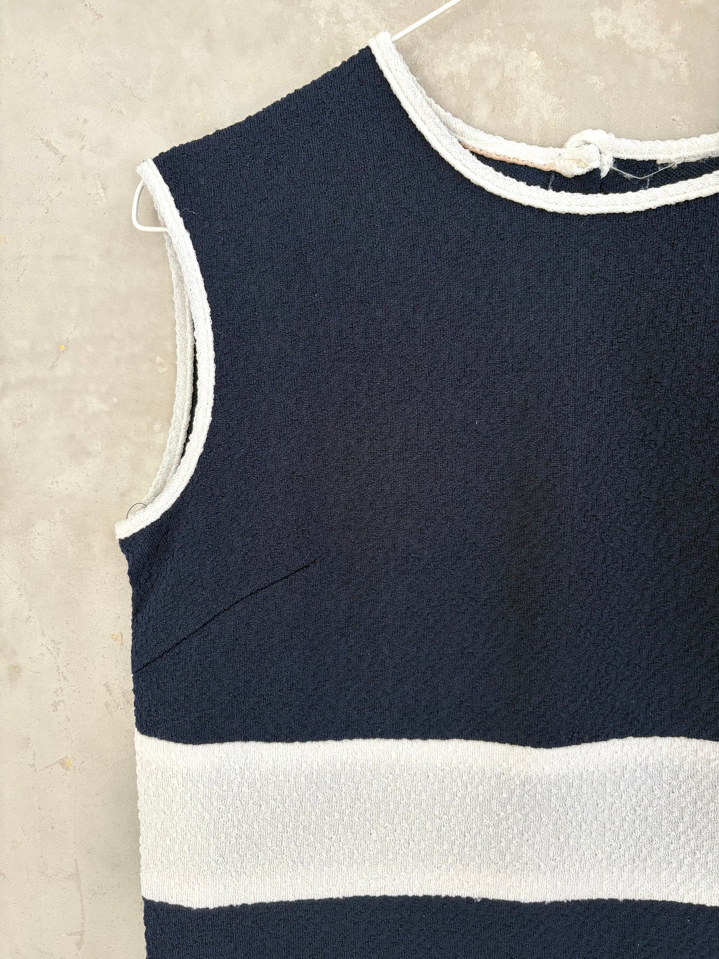 vintage 60s mod marine navy blue & white sleeveless mini dress