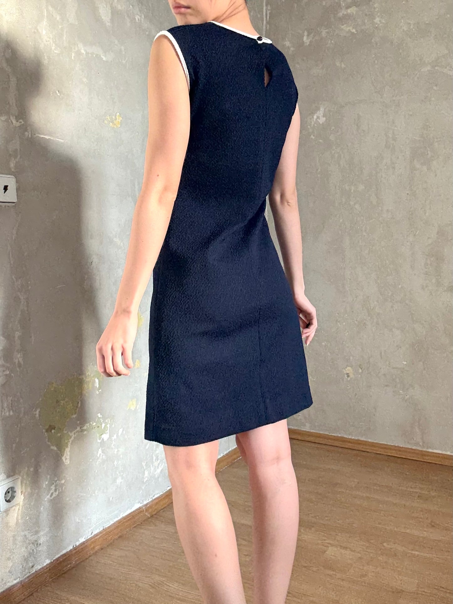 vintage 60s mod marine navy blue & white sleeveless mini dress