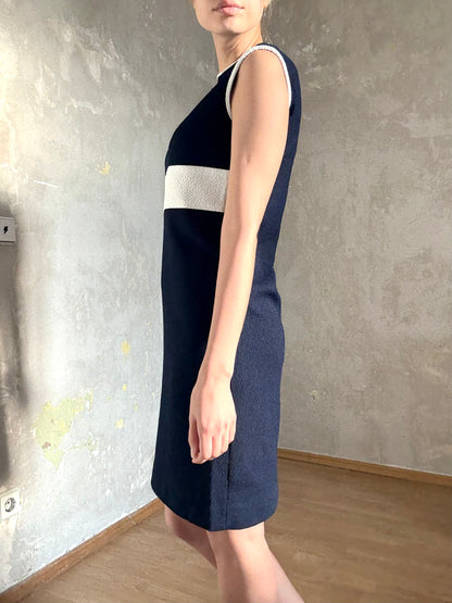 vintage 60s mod marine navy blue & white sleeveless mini dress