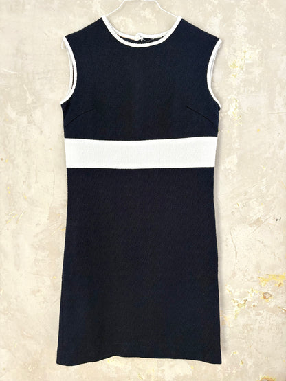 vintage 60s mod marine navy blue & white sleeveless mini dress