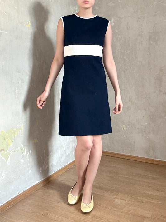 vintage 60s mod marine navy blue & white sleeveless mini dress