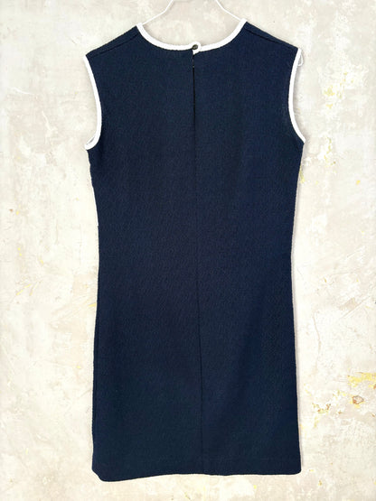 vintage 60s mod marine navy blue & white sleeveless mini dress