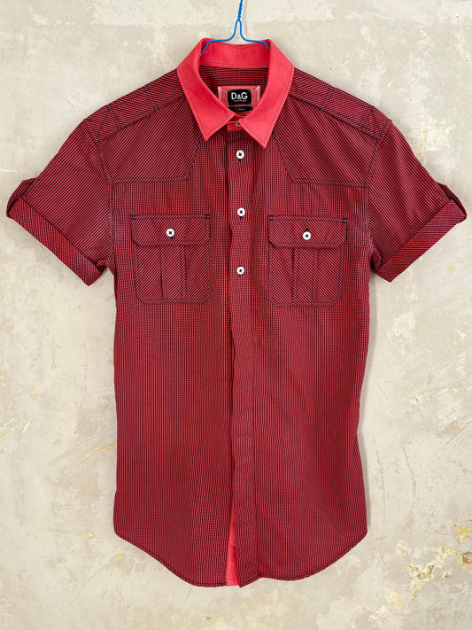 vintage y2k 2000s D&G mod red plaid cotton short sleeve men’s button down shirt